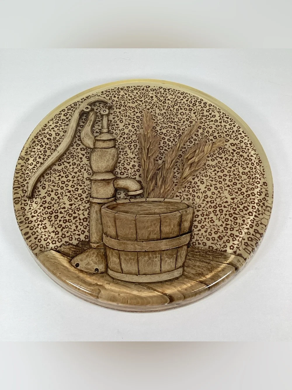 Vintage Lucite Acrylic Trivet 1970’s Dried Wheat 8” Round